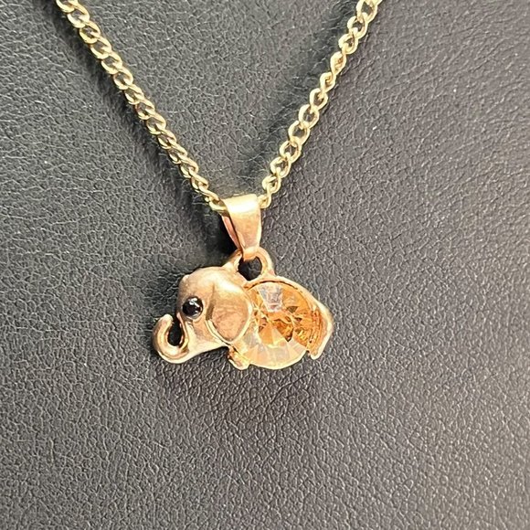 Amber Crystal Elephant Pendant Figural Necklace Fashion Jewelry 16.5" - Picture 1 of 6